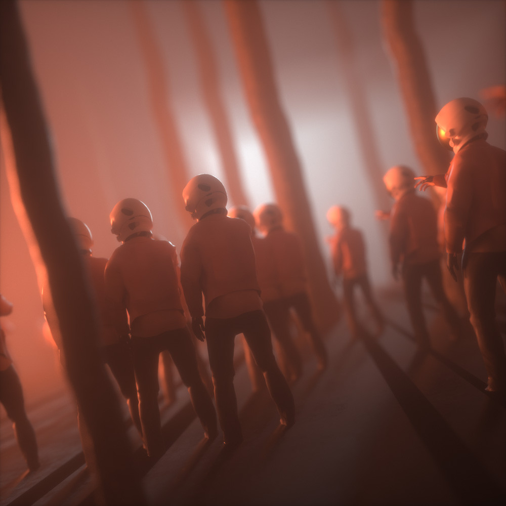 C4D工程模板：红色森林迷雾场景迷雾人OC体积雾